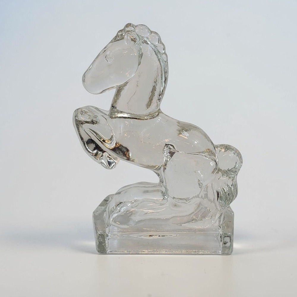 Vintage‎ LE Smith Glass Clear Rearing Rocking Horse Figurine 8 Inch